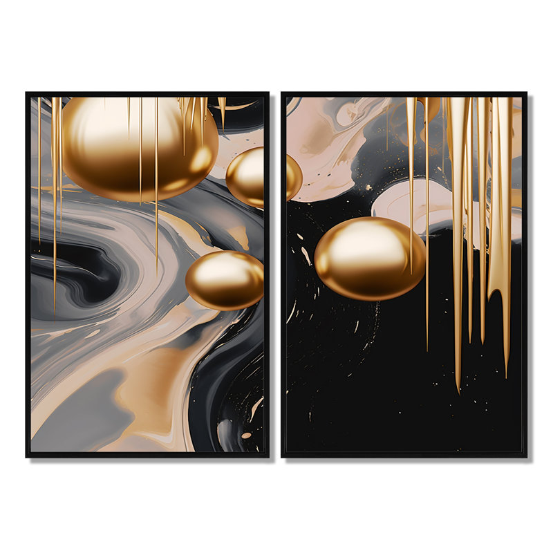Art mural doré et noir Mystic I - formes abstraites, H 36 po x l 48 po, Impression encadrée flottante, Black