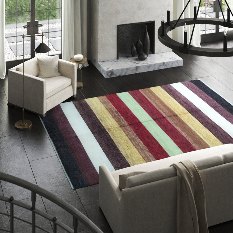 Gabbeh Hand Woven Wool Striped Area Rug