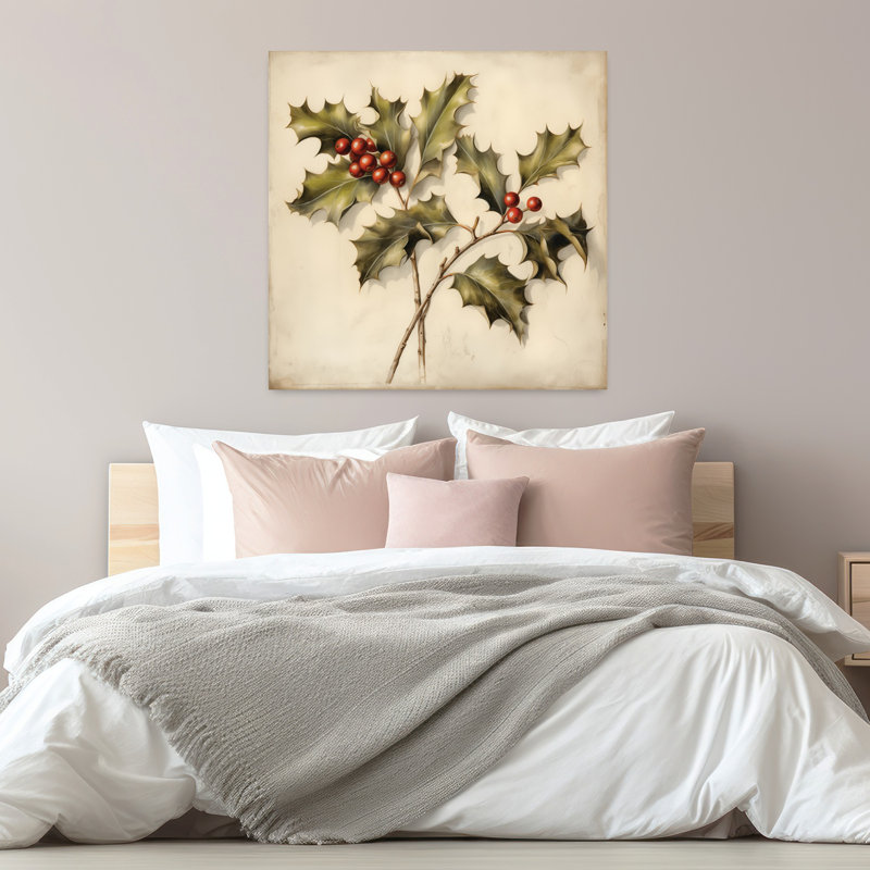 Branches de houx contemporaines avec art des fêtes de Noël, H 32 po x l 32 po