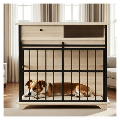 Mobilier de caisse moderne pour chien avec tiroir de rangement - Grande table de bout en bois pour chenil pour animaux de taille moyenne à grande
