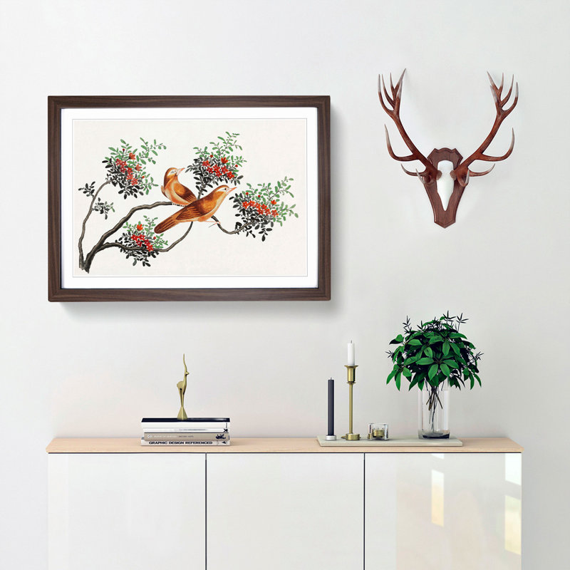 Birds of China - Picture Frame Painting Print, 36cm H x 48cm W x 2cm D, Walnut Framed