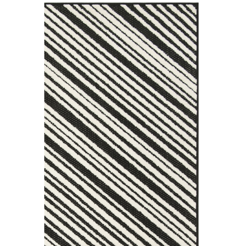 Tapis noir à rayures Zofia, Rectangle 6 pi 7 po x 9 pi 6 po