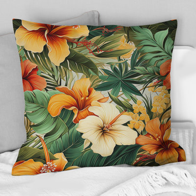 Tropical Greens Warm Earth Tones - Tropical Printed Throw Pillow