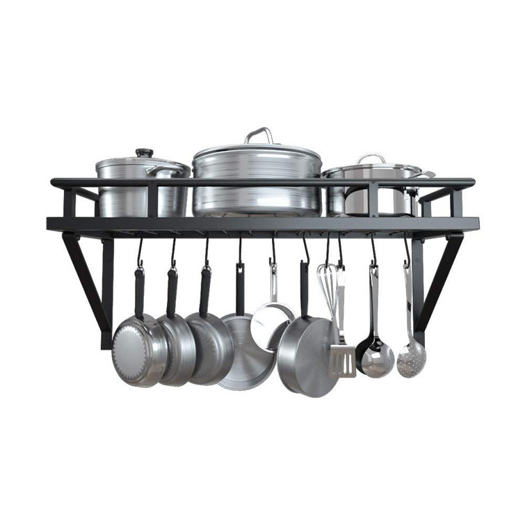 Prep & Savour Wall Mounted Pot Rack Metal in Black, Size 3.1 H x 15.7 W x  11.8 D in, Wayfair, Organization