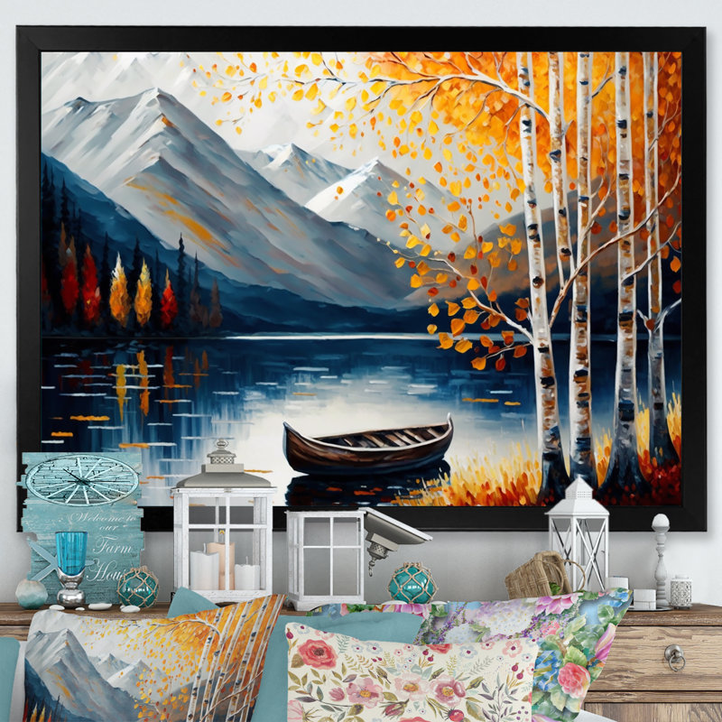 «Canoe on a Lake in Fall II», reproduction sur toile, Cadre photo noir, H 30 po x l 40 po x P 1,5 po