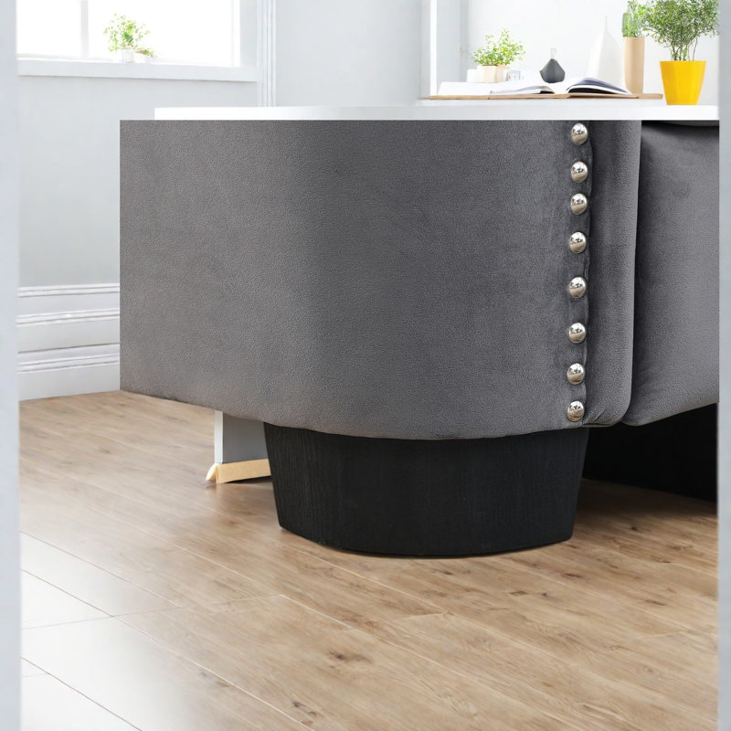 Canapés à compression, Chesterfield en velours gris de 150 cm, style moderne et compact pour la maison