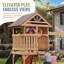 Portique en bois avec glissade ondulée, mur d'escalade, 2 balançoires à sangles et tour d'observation, aire de jeux pour enfants dans le jardin.