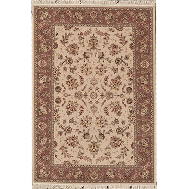 Tapis beige et rose noué à la main de haute qualité