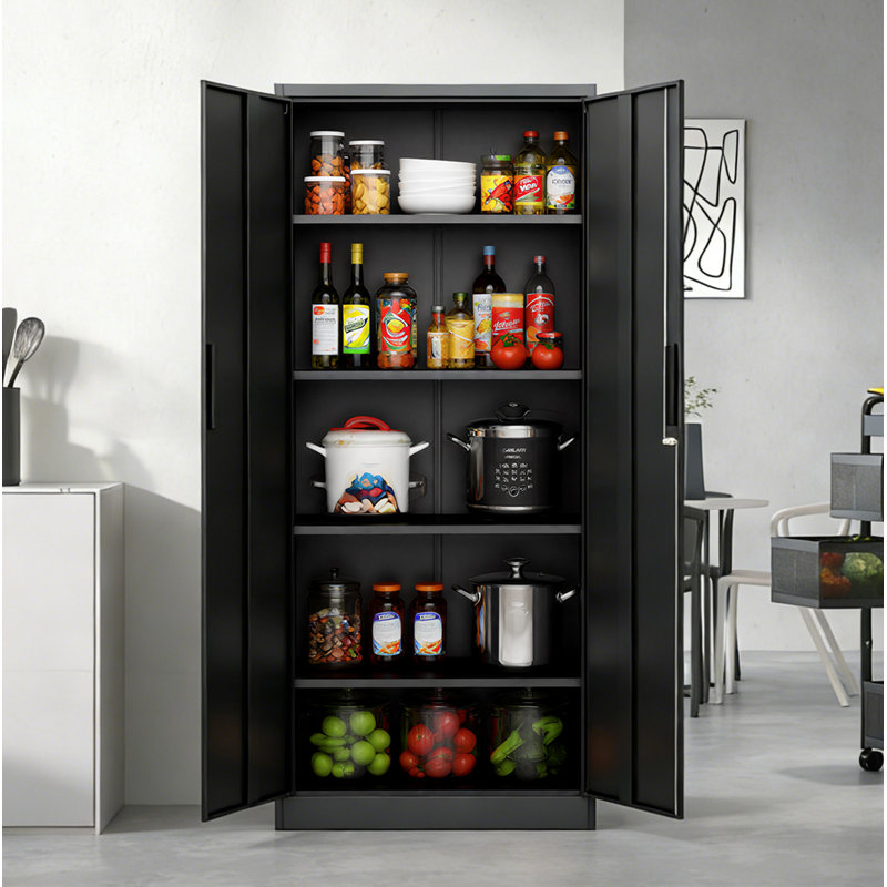 71"H Metal Garage Storage Cabinet, Black Tool Steel Locking Cabinet With Doors And 4 Shelves, Tall Cabinets For Garage Storage Systems Lockable File Cabinet For Home Office, Classroom/Pantry