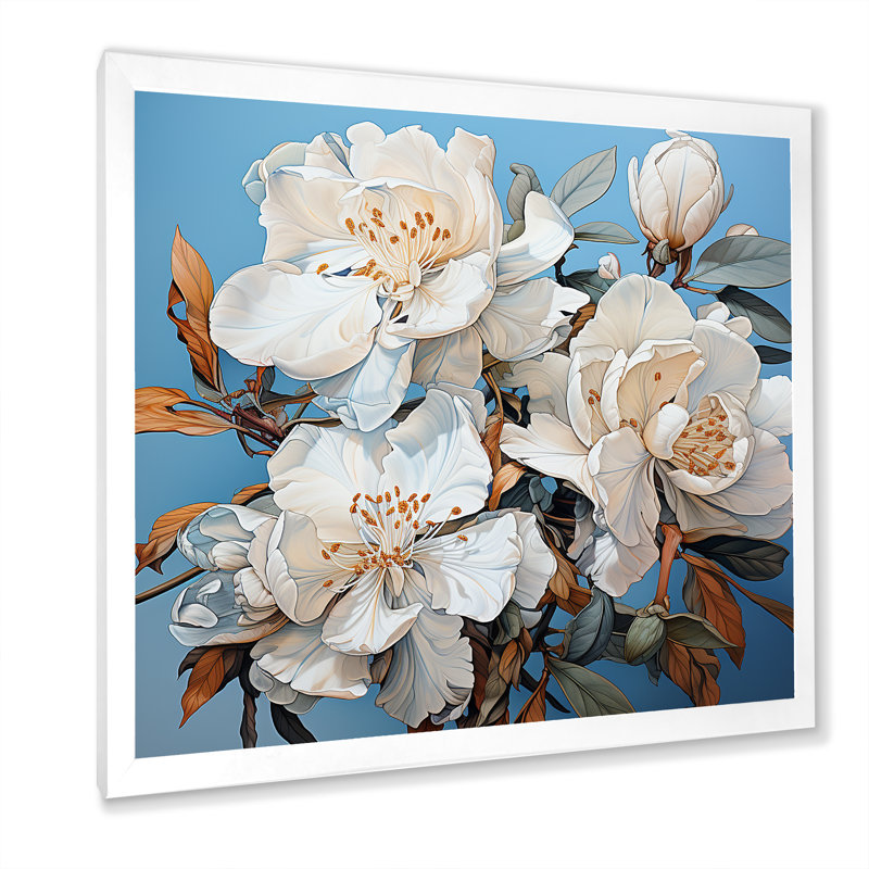 Un bouquet de rhododendrons sur toile, Cadre simple blanc, H 24 po x l 24 po x P 1 po