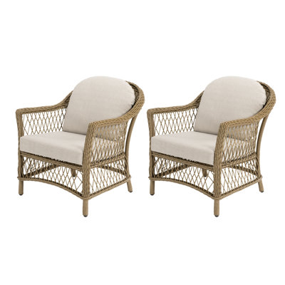 Kyla 2-Pack Wicker Patio Lounge Chairs With Beige Cushions