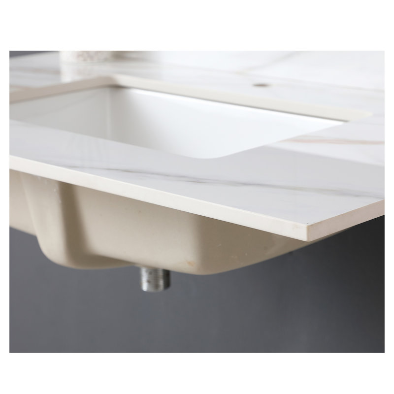 Comptoir de meuble-lavabo en pierre frittée 37 "avec lavabo encastré rectangulaire - comptoir en marbre blanc de Carrare avec dosseret 4"