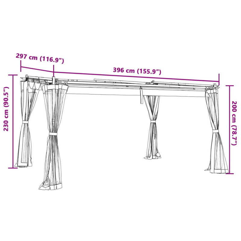 Cedriana Aluminum Soft-top Gazebo, 230cm H x 396cm W x 297cm D, Anthracite