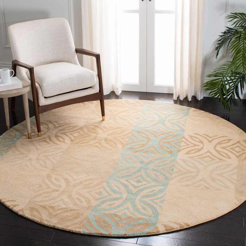 Tapis géométrique beige en laine / coton touffeté à la main Amory, Rond 7 pi