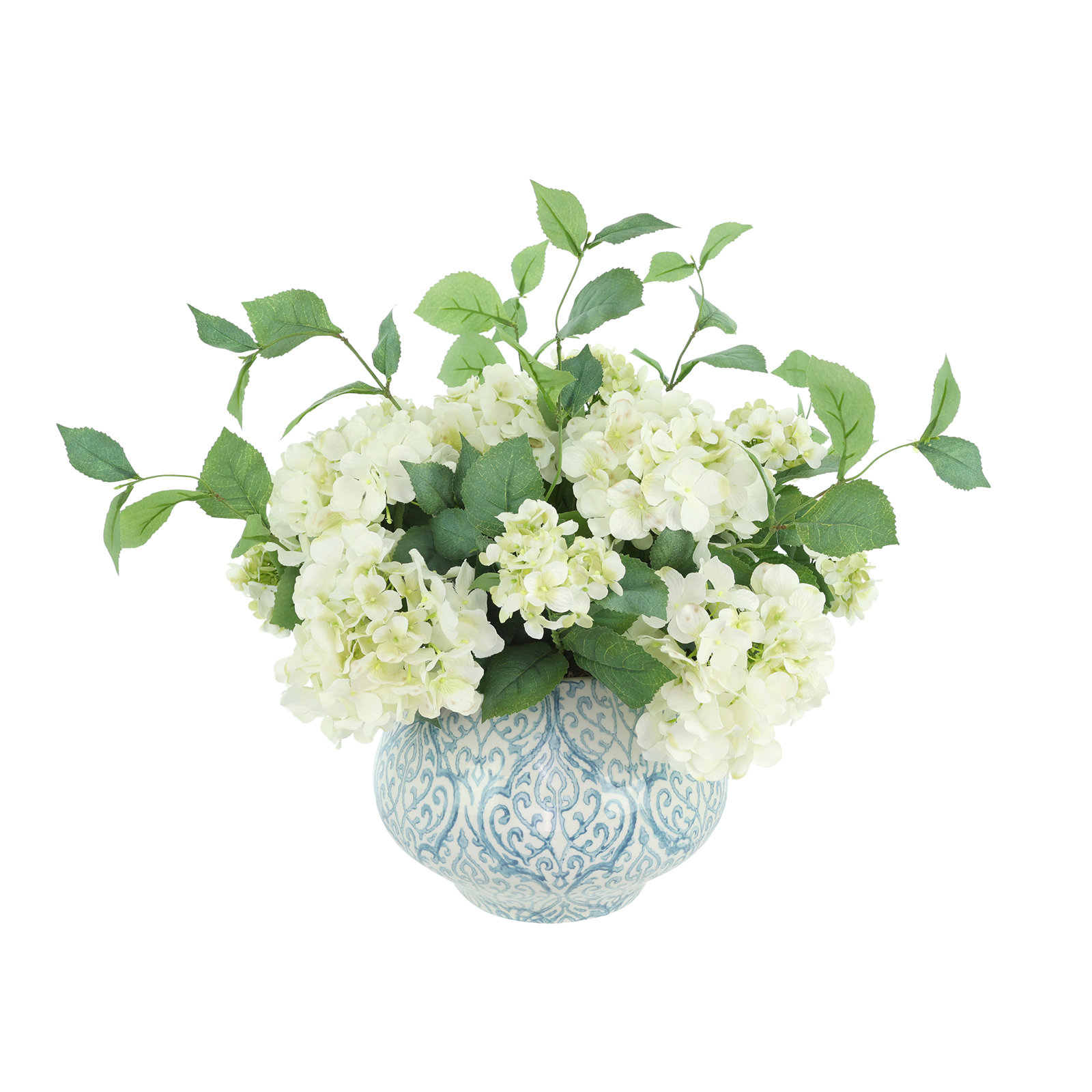 Keenum Hydrangea Floral Arrangement in Vase, White