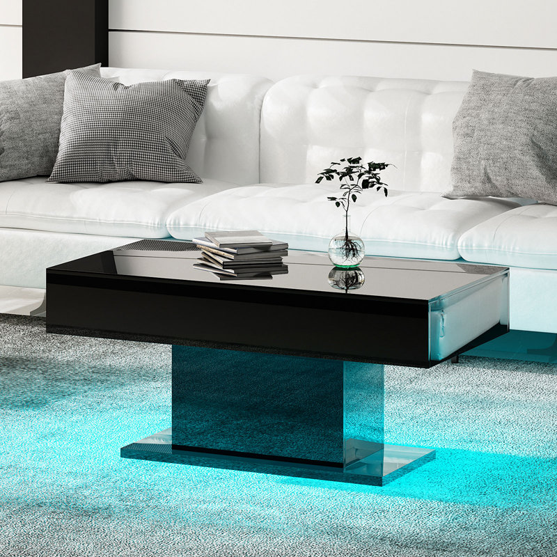 High Gloss Coffee Table with 16 Colors LED Lights, Black