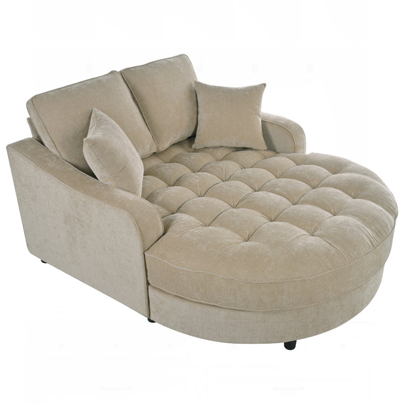 55" Modern Chaise Lounge Sofa Bed Upholstered Sofa Couch with Tufted Seat and Detachable Pillows, Champagne