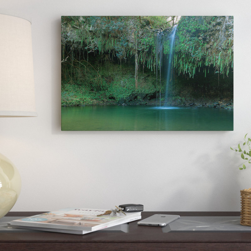 « simple chutes-maui », reproduction de photo sur toile, H 18 po x l 26 po x P 1,5 po, Toile avec cadre noir, Pas de tapis