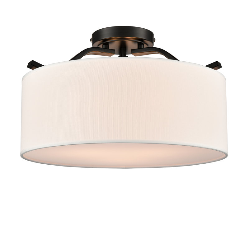 3-light Flush Mount Ceiling Light Metal Light Fixture With Drum Linen Shade, Matte Black