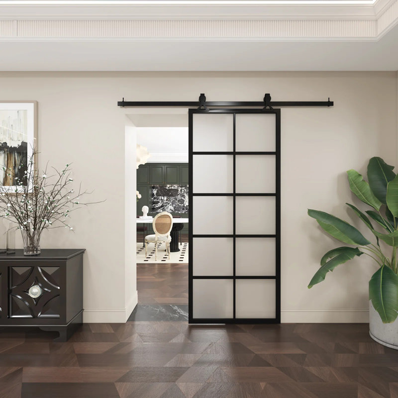 84'' with Installation Hardware Kit Barn Door, 36" W x 84" H, Frosted Glass