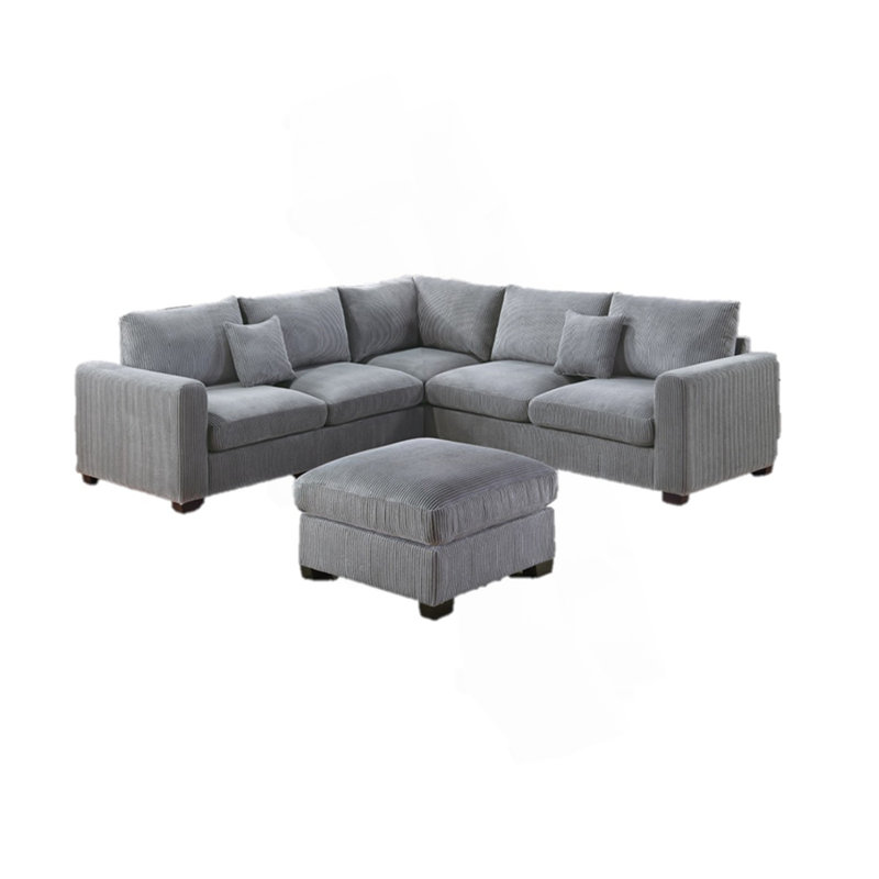 Corduroy Sectional set with Ottoman, Gray Corduroy
