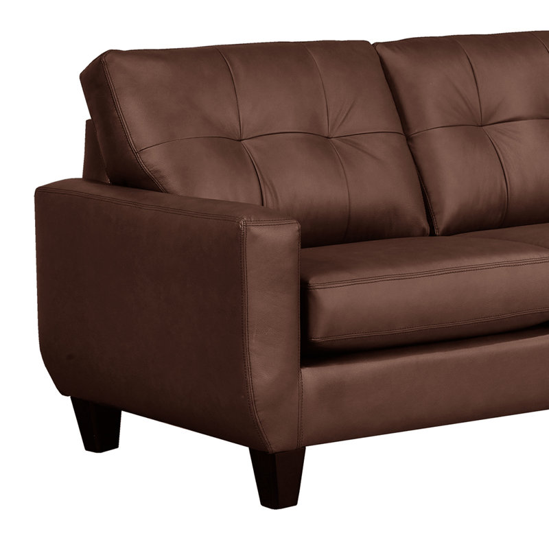 Aarah Upholstered L-Shaped Sectional, Right Hand Facing, Chestnut Brown Genuine Leather