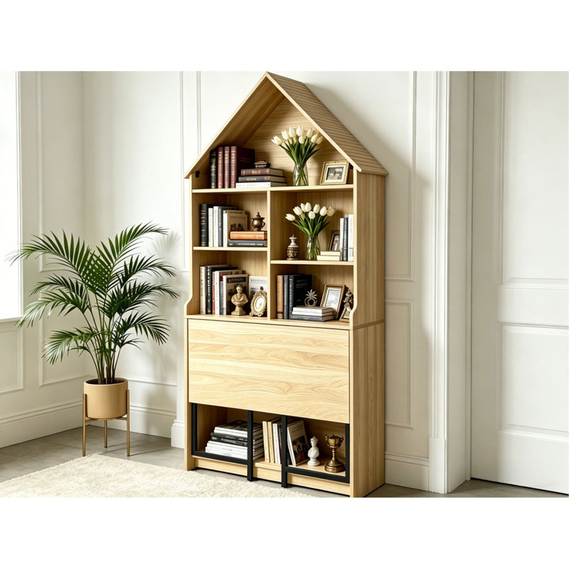 Bureau d'artisanat pliant avec tablettes de rangement, bureau convertible dissimulé en bibliothèque, bureau pliable avec rangement, bureau de disparition pour petits espaces, table de bricolage multifonctionnelle, bureau de coiffeuse