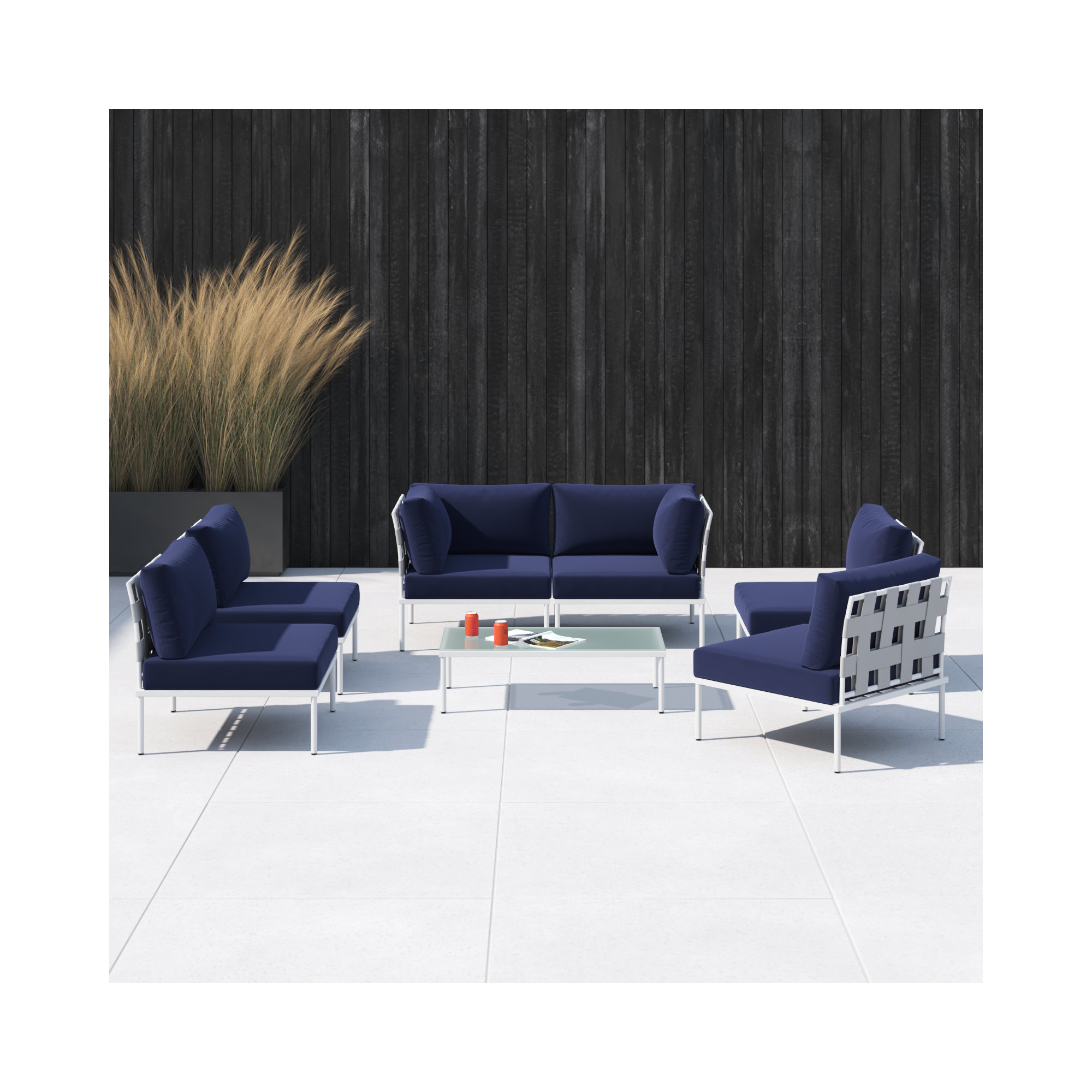Harmony 7-piece Outdoor Patio Aluminum Sectional Sofa Set, Navy