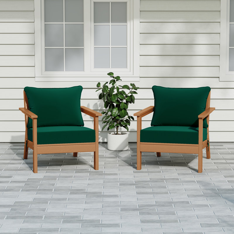 Deep Seating Chair With Cushions (Set Of 2), Teak, Green
