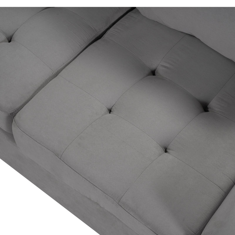 Luchiano 112" Wide Reversible Sofa & Chaise with Ottoman, Gray Velvet 