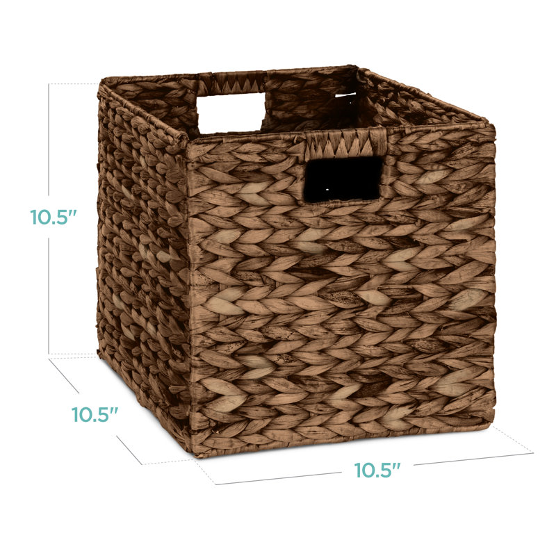 Hyacinth Storage Baskets, 5 Multipurpose Collapsible Organizers w/ Inserts, 10.5" H  x 10.5" W x 10.5" D, Brown