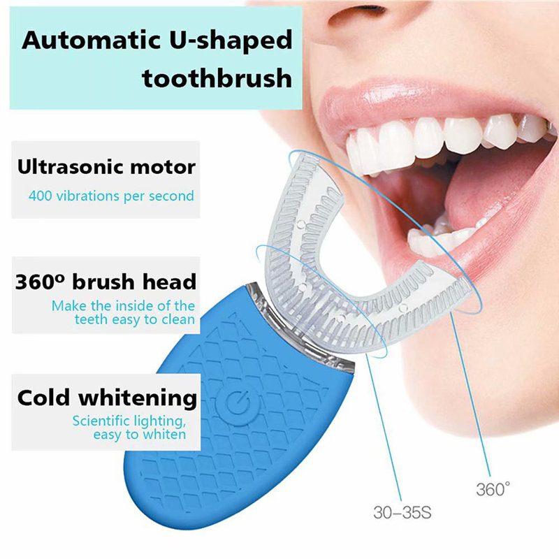 Brosse à dents électrique à dents en U ultrasonique (noir), Bleu