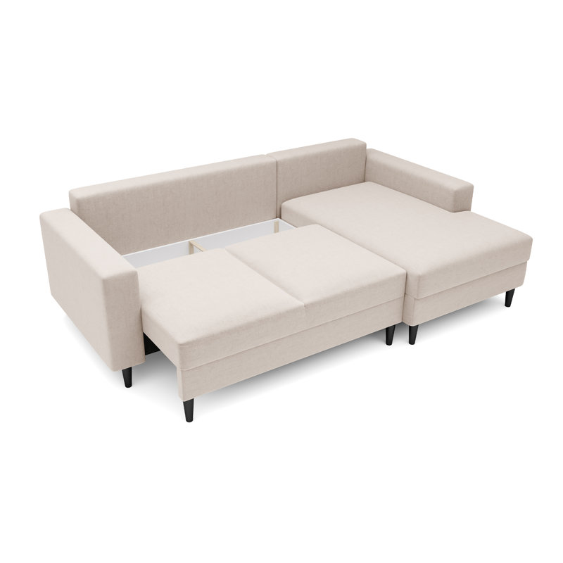 Ajten 3 Seater Velvet Sofa Bed, Cream, Right Hand Facing
