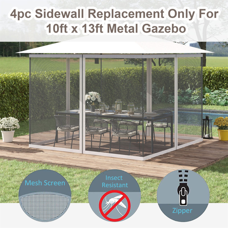 Outsunny 10' X 13' Replacement Mesh Sidewall Netting For Patio Gazebos And Canopy Tents With Zippers (Sidewall Only)