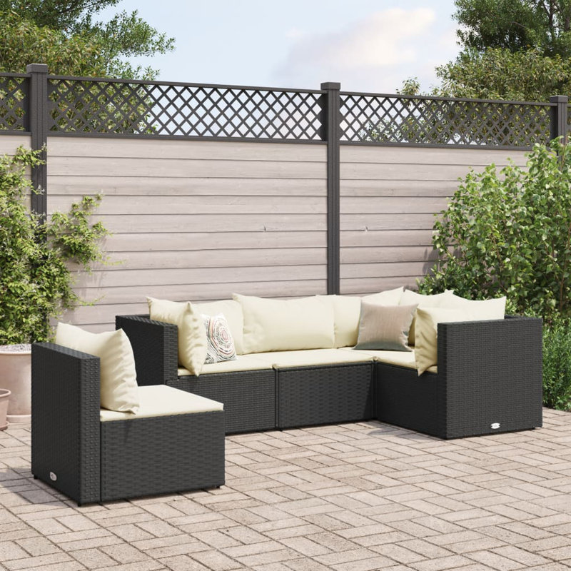 Ensemble de patio 5 pièces avec coussins en rotin Latitude Run®, Noir, Noir, noir, noir, noir
