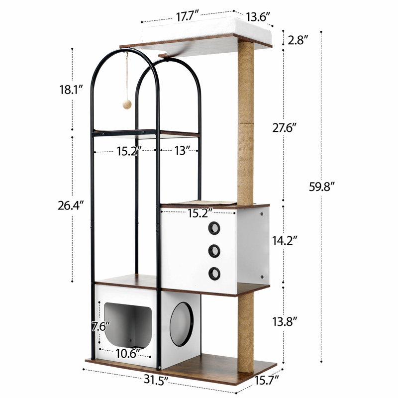 Modern Multi-Level Black and White Cat Tree with Scratching Posts