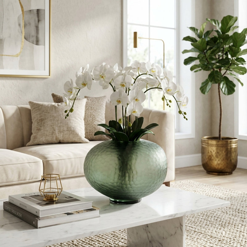  Paride Large Green Glass Vase, Overall Height - 10"
