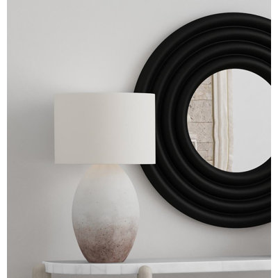 Calder Cream & Mauve Urn Table Lamp with Beige Linen Drum Shade, Boho