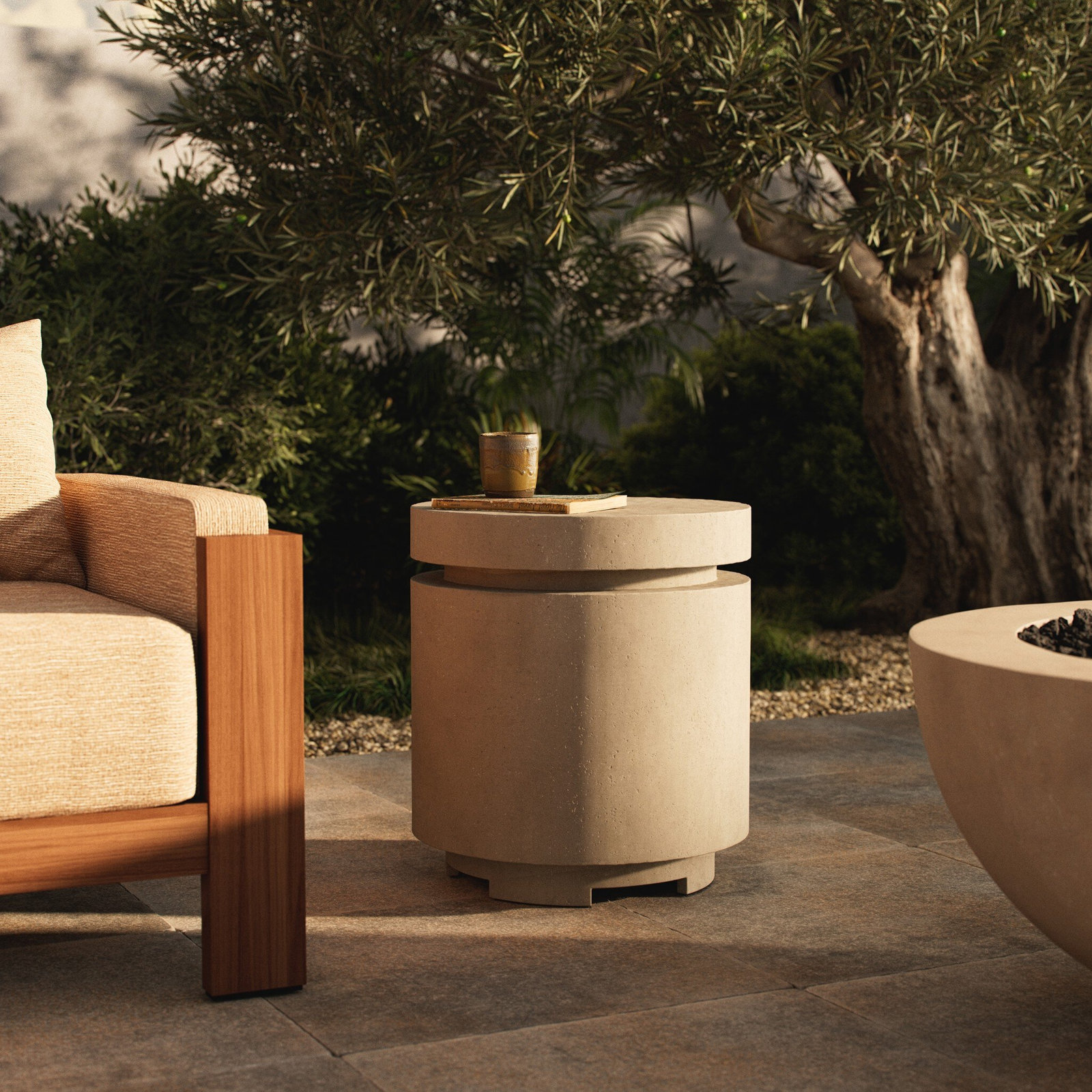 Jolin Propane Outdoor Fire Pit Table, Natural Concrete