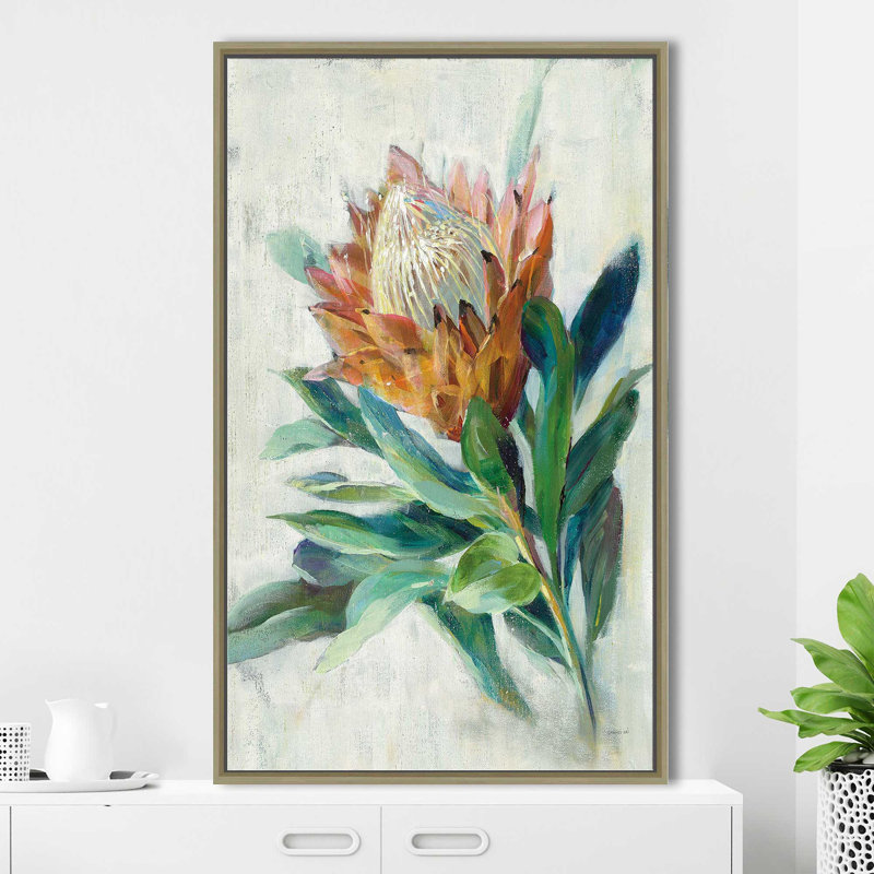 Protea - Peinture, Cadre flottant champagne, H 33,5 po x l 21,5 po x P 2 po