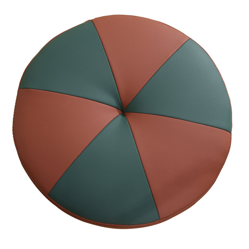 Upholstered Living Room Rounded Ottoman And Stool, Orange/Green Faux Leather