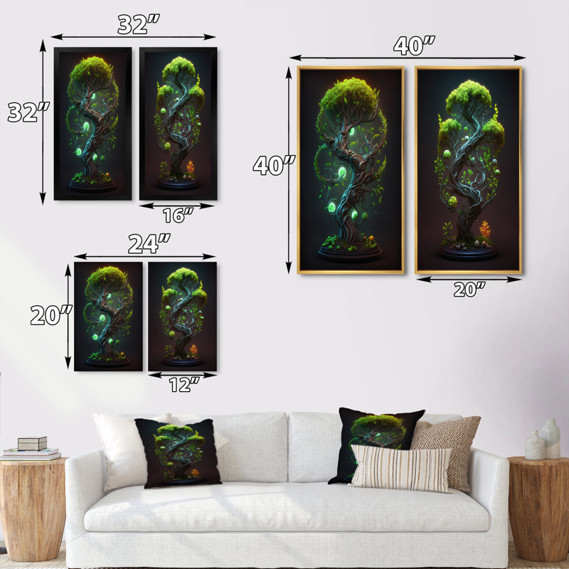 «Neon Bonsai Swirl Tree V», 2 pièces, H 40 po x l 40 po, Toile tendue