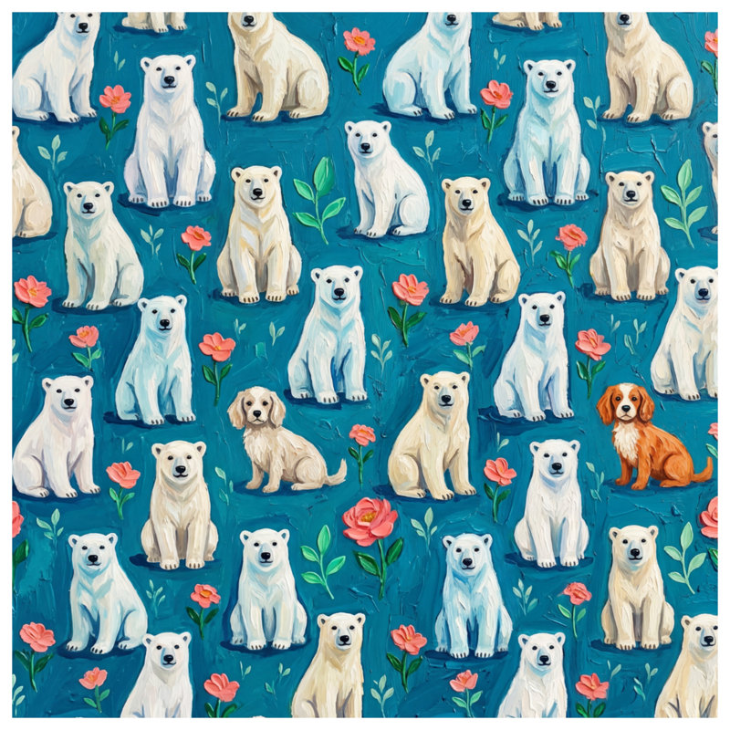Tapisserie murale ours polaires et chiens - Décoration murale animaux, 68in H x80in W with 4 Grommets
