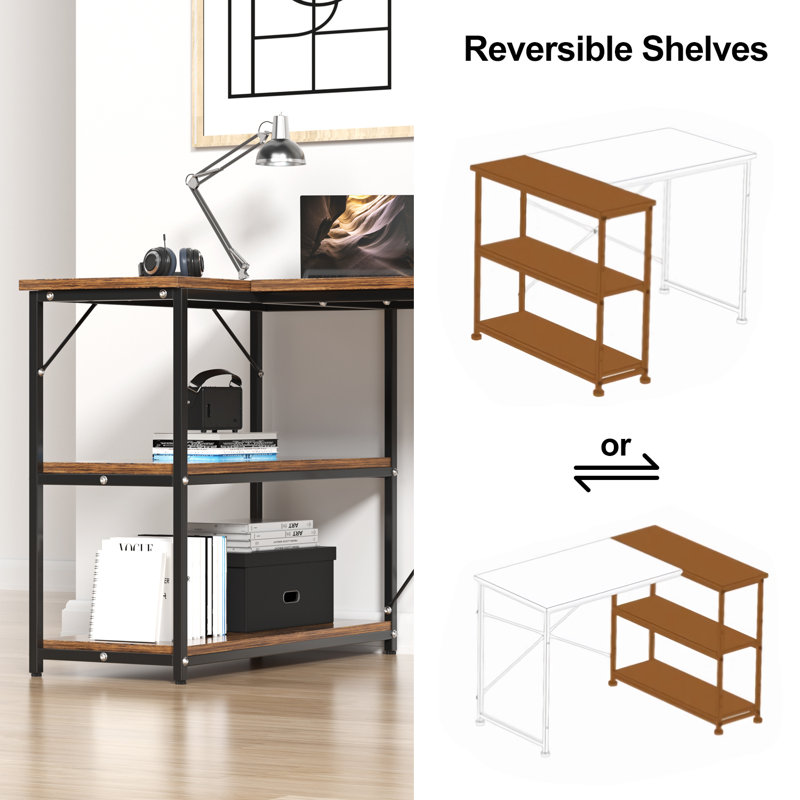 Besender L-Shaped Metal Base Writing Desk, Coffee/Black