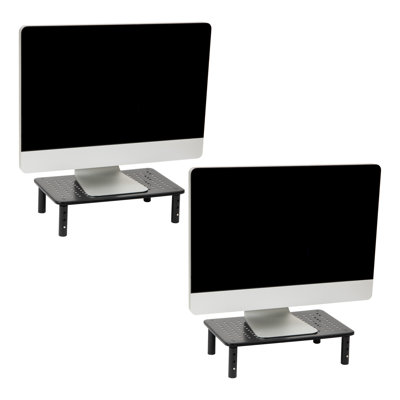 Mind Reader Monitor Stand, Height Adjustable, Ventilated Laptop Riser, Metal, 14.5"L x 9.25"W x 4-5.5"H, 2-Pack