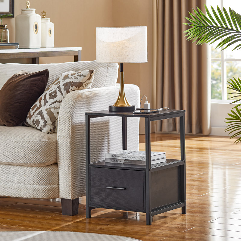 Belisle 22" H 1-Drawer Nightstand with Built-In Outlets, Black