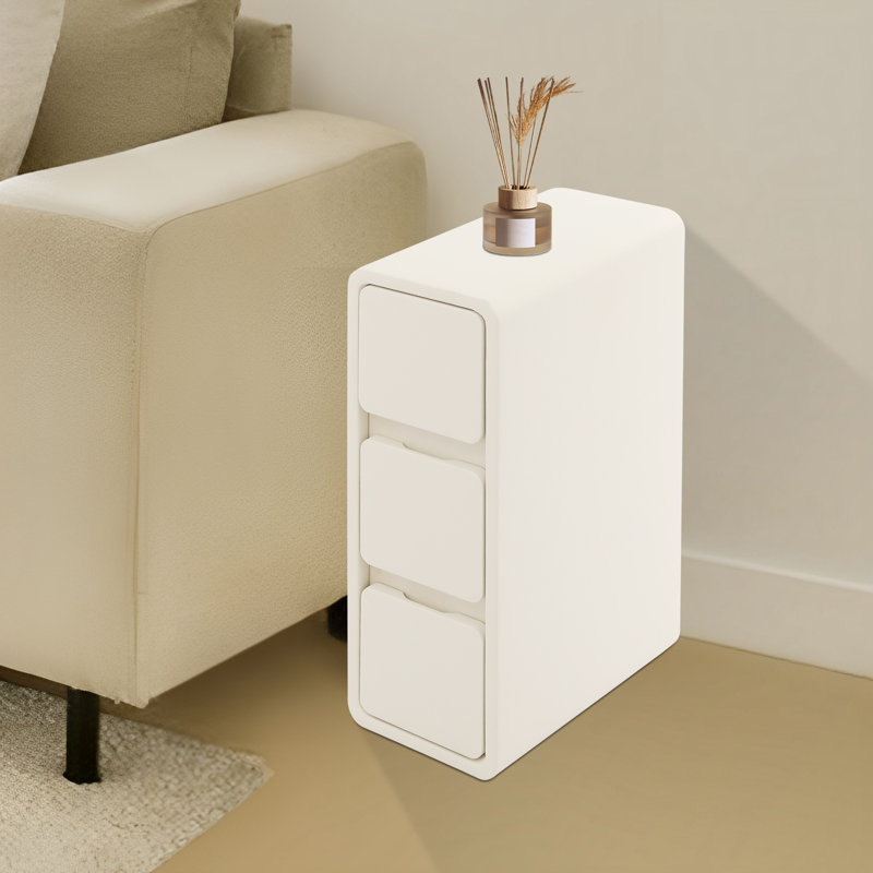 Table de chevet avec trois tiroirs (15,75 x 7,87 x 22,83 po), Crème, crème