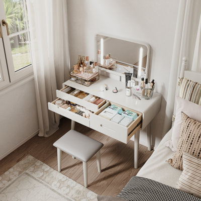 Solid Wood Makeup Vanity With Mirror And 3 Modes Adjustable Brightness Light With 3 Drawers