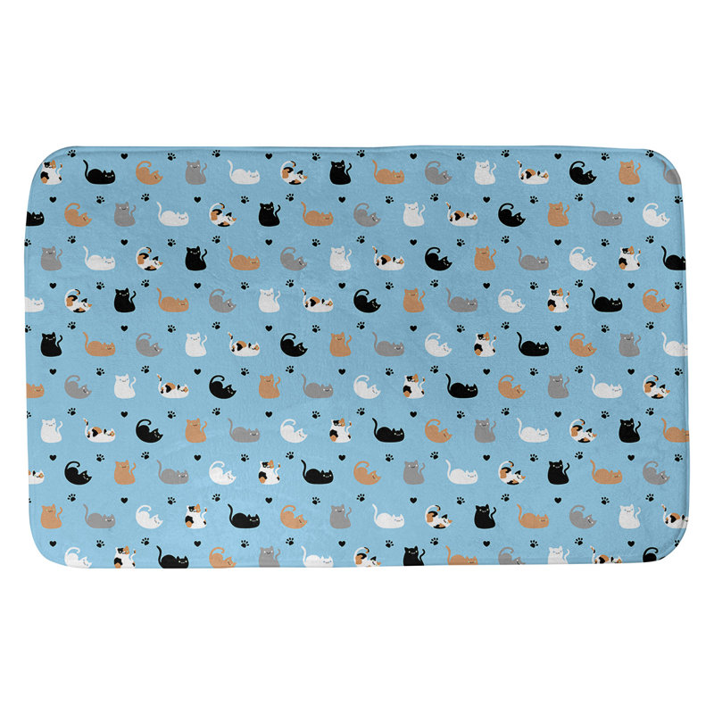 Tapis pour salle de bain chat Leffel, l 21 po x L 34 po, Bleu/noir/brun