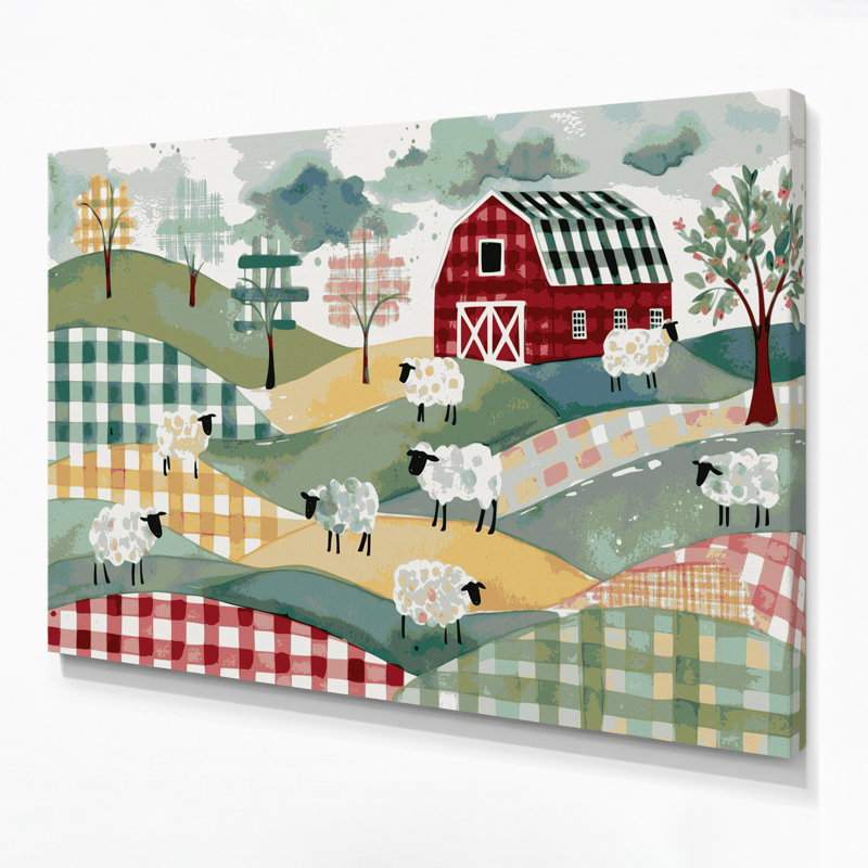 «Farm Gingham Checks», art mural sur toile beige, H 11 po x l 14 po